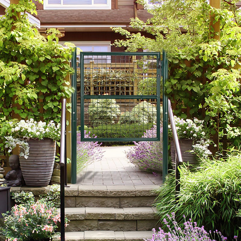 Portillon de jardin 150 x 100 cm avec serrure maille métallique - Vert - 3