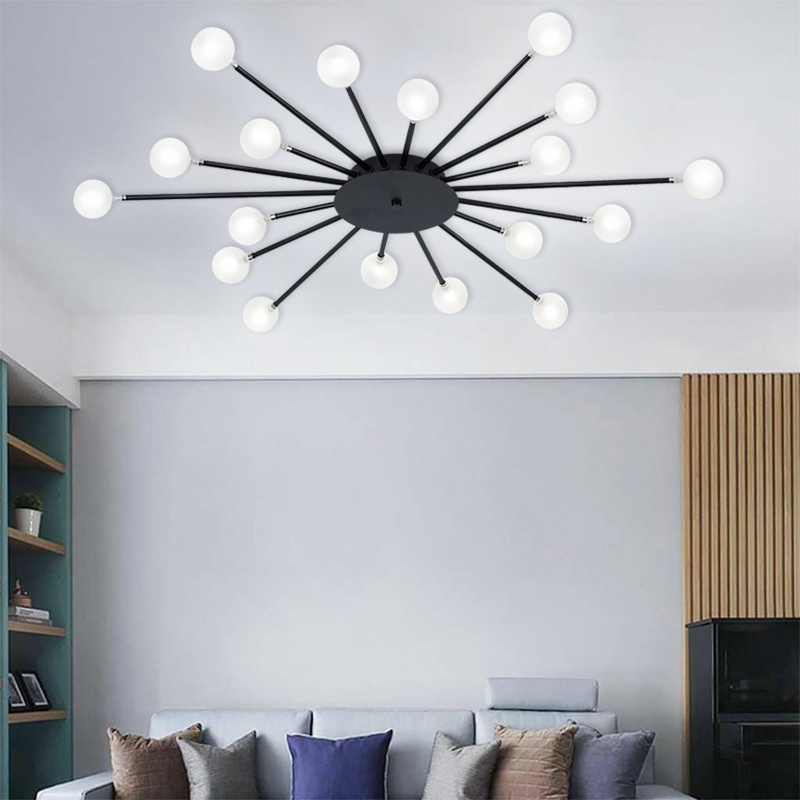 Lampa sufitowa LED, nowoczesny żyrandol, metalowa lampa Sputnik, energooszczędna lampa wisząca LED, lampa sufitowa z 18 szklanymi kloszami, 95 cm - 6
