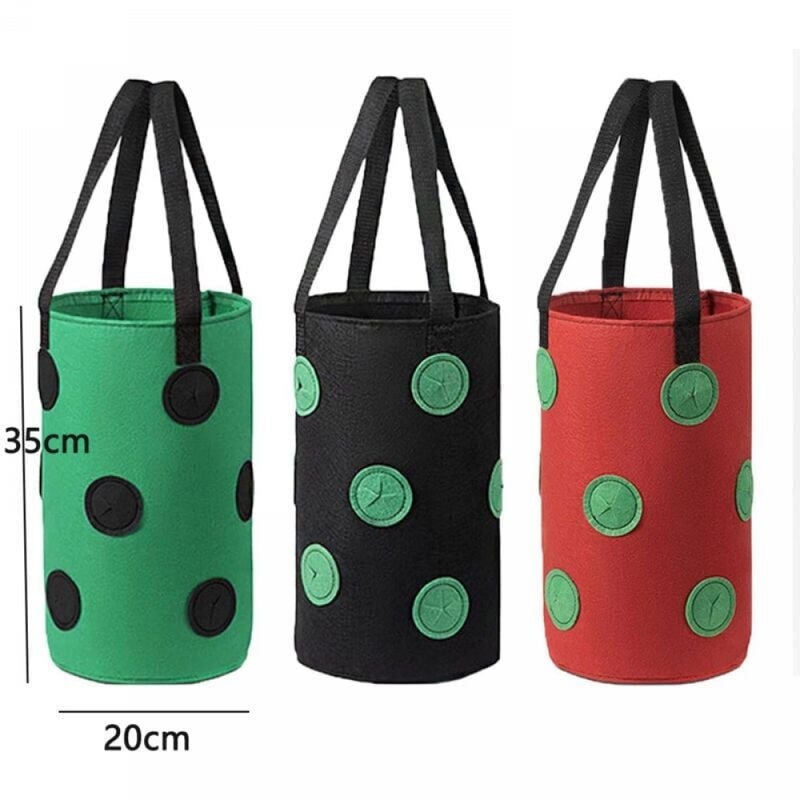 Opakowanie 3 szt. (czerwony, czarny, zielony) 20 cm x 35 cm wiszące worki uprawowe, 12 otworów, oddychające worki do sadzenia truskawek, ziół, kwiatów