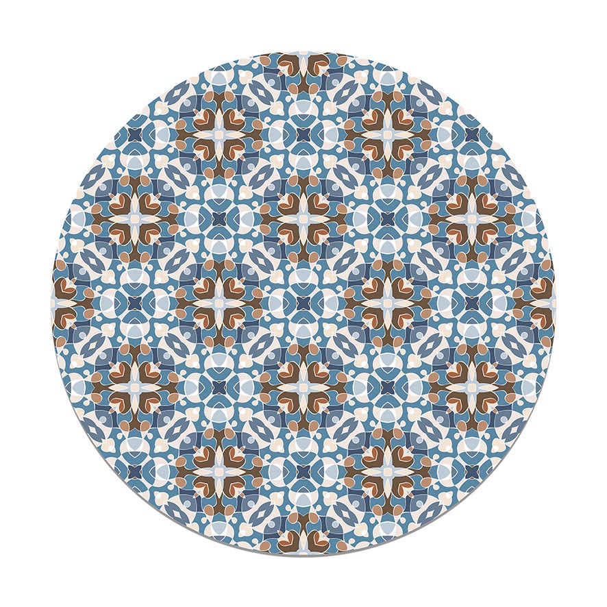 Panorama alfombra vinílica redonda estilo hidráulico oriental azul 100x100 cm - alfombra cocina vinilo - alfombra salón antideslizante