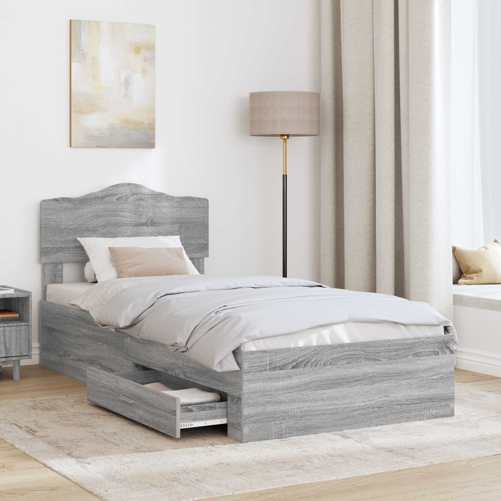 Cadre de lit gris 90 x 190 cm panneau de bois - 3