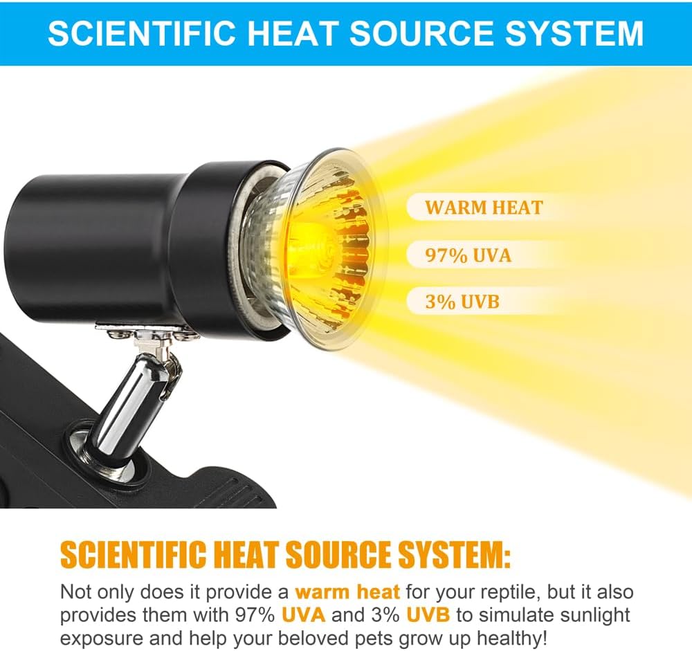 Cresce a luz, lâmpada de aquecimento para répteis, lâmpada giratória de aquecimento para tartarugas, 50W UVA UVB, lâmpada de luz solar simulada, clipe - 6