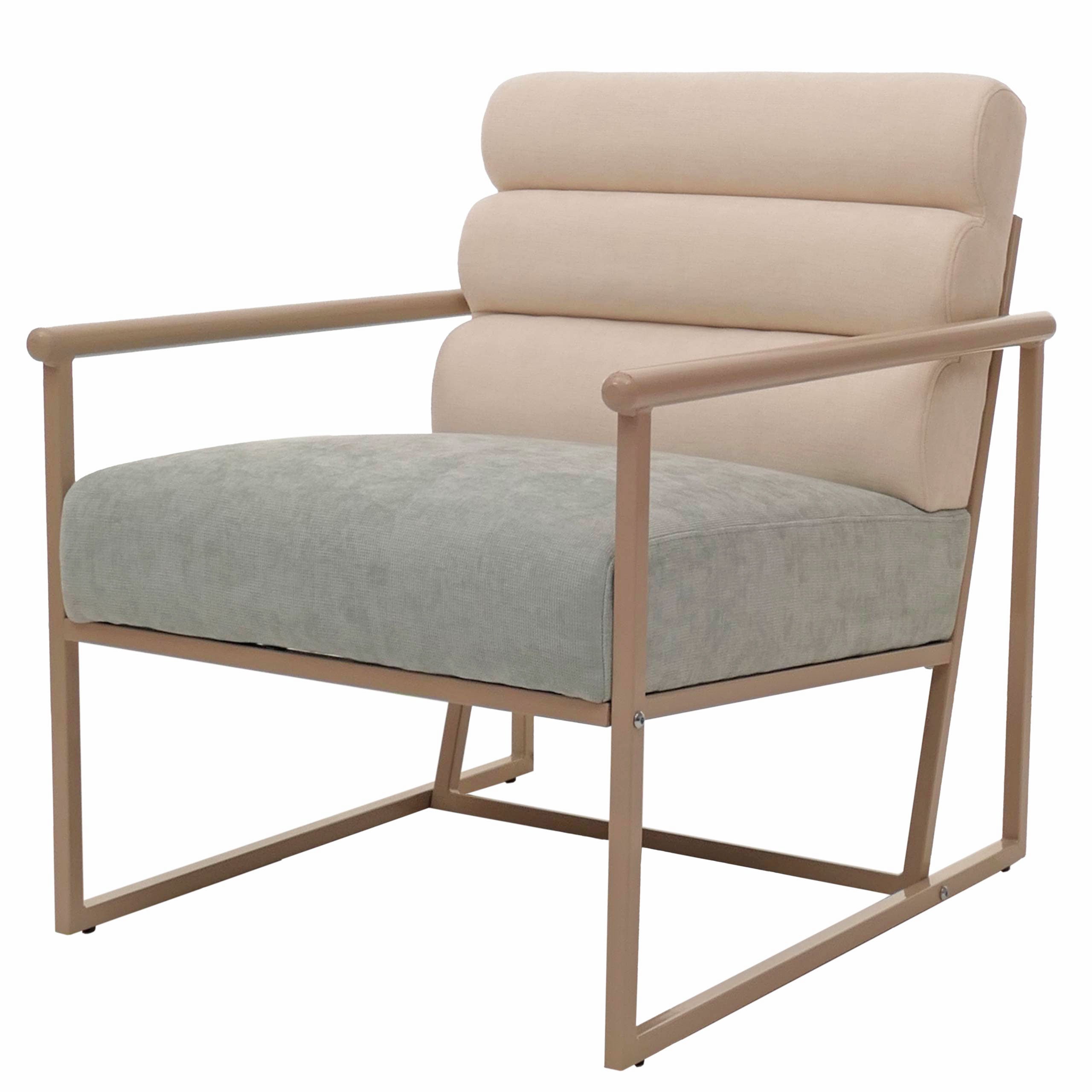 Fotel wypoczynkowy HWC-O38, fotel koktajlowy/tapicerowany, fotel klubowy, tkanina (420 g/m²), metal MVG ~ beżowy, tapicerka niebiesko-zielona
