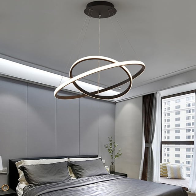 COMELY Suspensions d'éclairage Intérieur -Lustre LED Moderne D 20+40cm - Noir - Lumière blanche 32W 3600LM 6500K - Réglable en hauteur