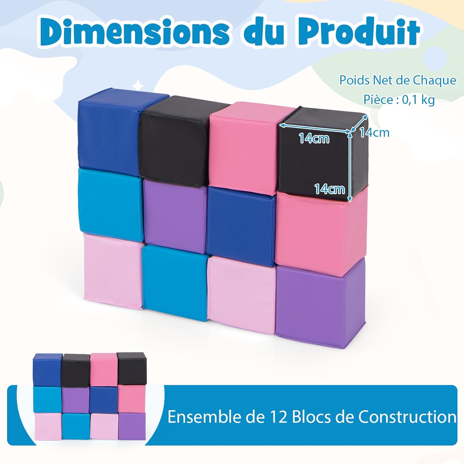 Module Motricité Bébé en Mousse EPE 12 PCS, Surface Imperméable PU, Bloc de Constructions en Mousse avec Couture Renforcée, Intérieur - 5