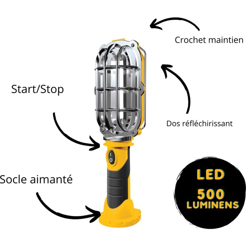 Lampe 2 en 1 LED 600 Luminens - Lampe portable sans fil fonctionne sur piles avec base aimanté - 2