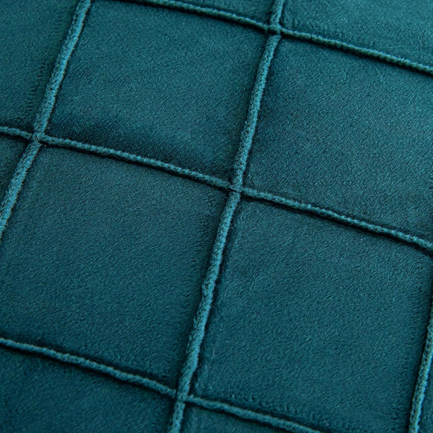 Lot de 2 housses de coussin en velours, motif quadrillé saillant, style européen, 42x42 cm, bleu-vert, pour canapé, chambre. - 4