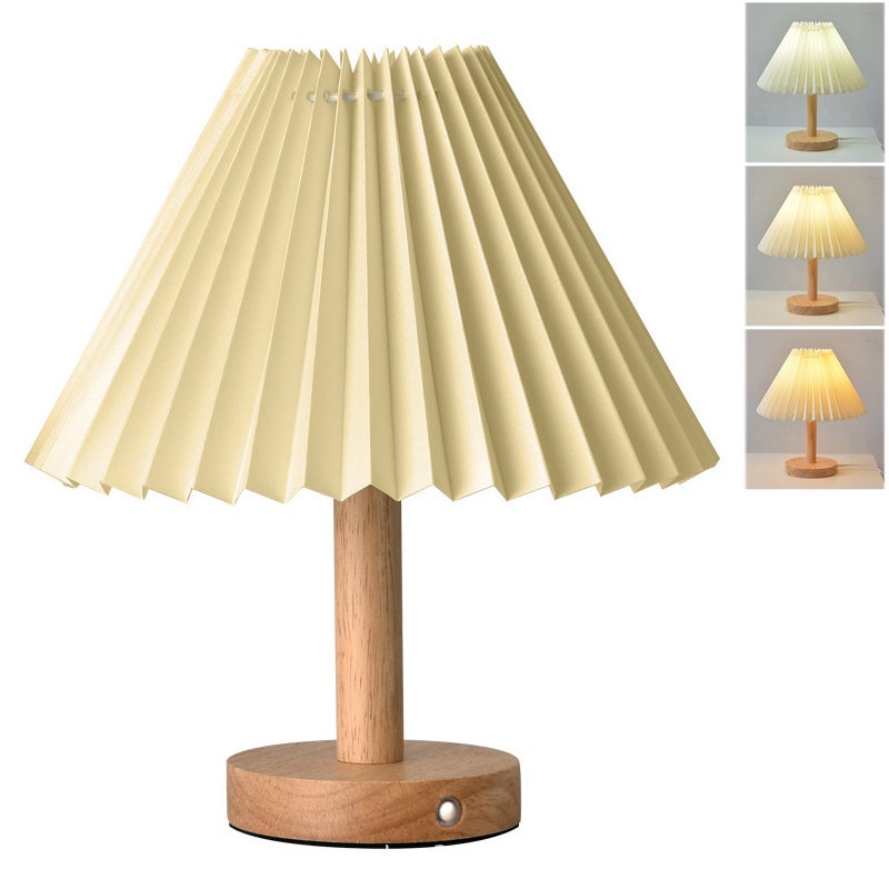 Bezprzewodowa lampa stołowa plisowana, lampka nocna w stylu vintage, lampa biurkowa, dekoracyjna lampa ładowalna, 3 temperatury barwowe (beżowa)