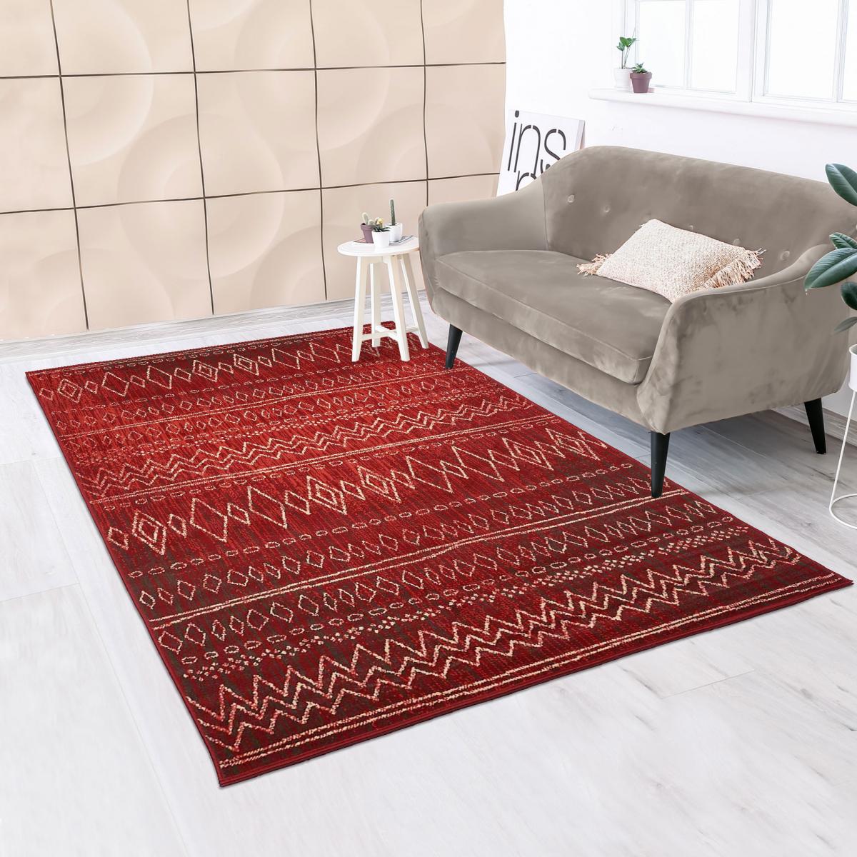 Tapis berbère 120x170 tissé motifs tribaux LYN1 BERBI rouge - 2