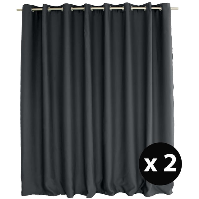 Lot de 2 Rideaux Occultant avec Œillets, Gris Foncé, Grande largeur, 300x240cm, 100% polyester, Collection Réglisse, CMADECO