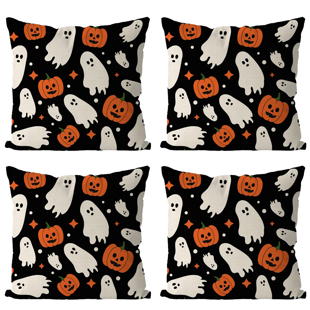 Halloween fundas de almohada, fantasma de calabaza fundas de almohada de lino 45x45 cm, fundas de cojín de lino para la decoración del sofá 4 piezas