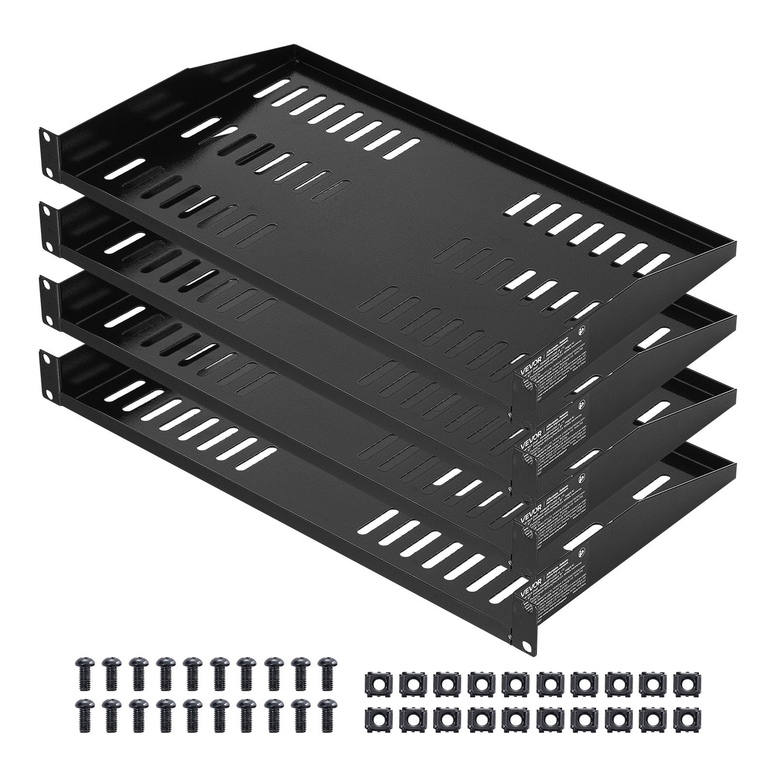 Raft rack server VEVOR din oțel, 1U, pachet de 4, adâncime 25,4 cm, sarcină 22,68 kg, montare rack/perete, raft ventilat, pentru dulap de 48,2 cm 4buc