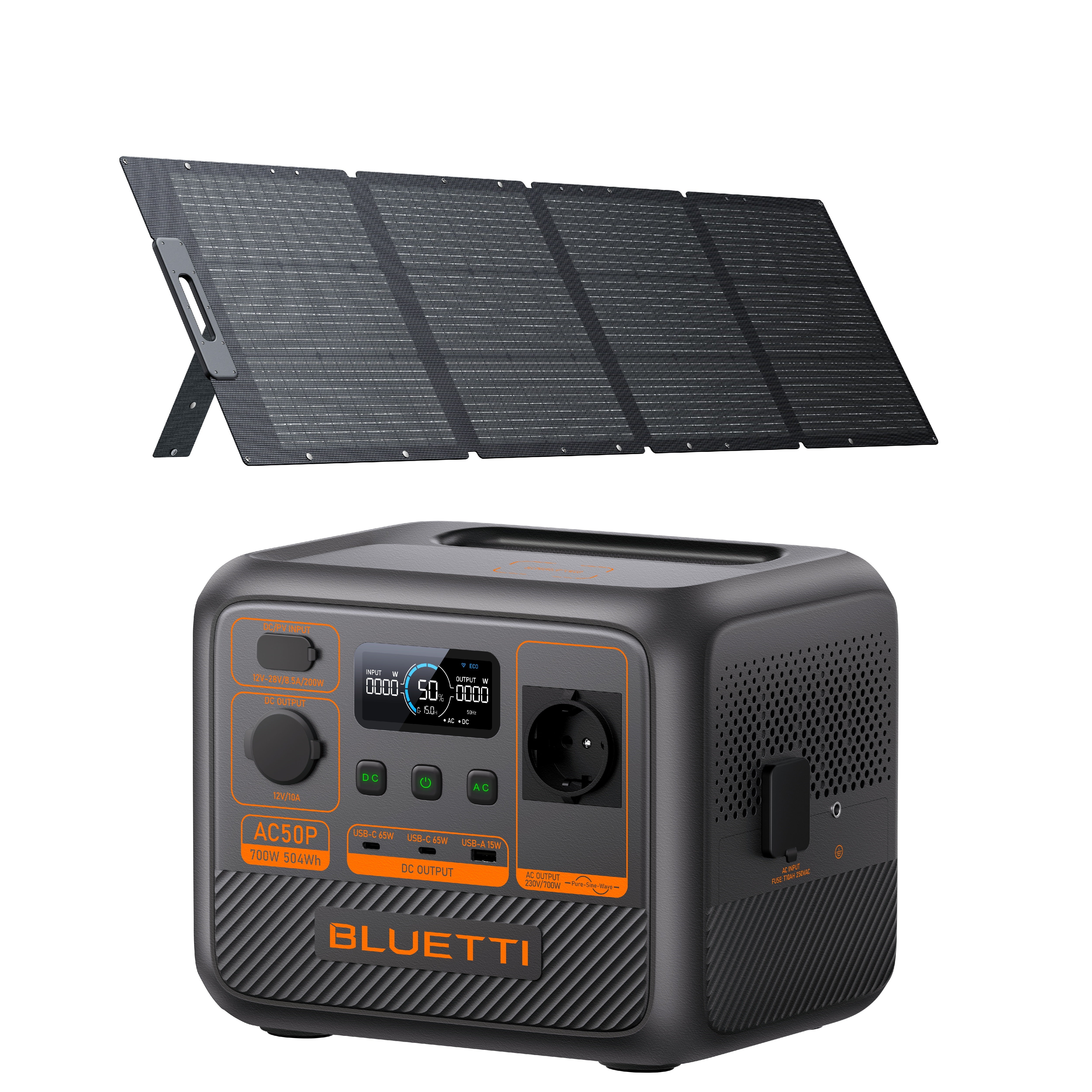 Zestaw BLUETTI Premium 50 (AC50P) z panelem solarnym 200 W – 504Wh, generator solarny 1x700W (maks. 1200 W)