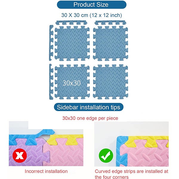 Tapete de juego modular para bebés - 10 piezas de 30 x 30 cm - Superficie protegida para gatear y practicar yoga para niños - 3