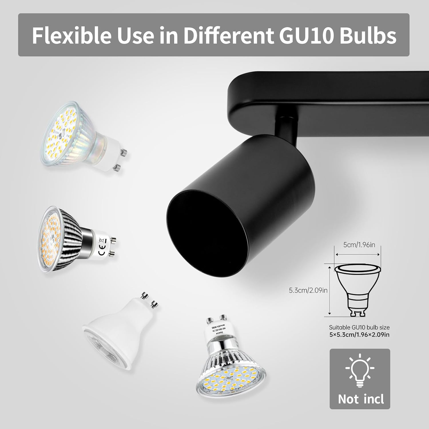 Plafonnier LED 2 Spots Orientables GU10, 2 Spots Pivotants, Plafonnier Cuisine Éclairage de Plafond, Applique murale LED Noir (Sans Ampoule) - 4