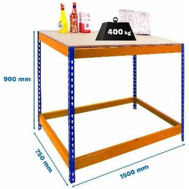 Tavolo da lavoro in metallo e montaggio senza viti SIMONWORK BASIC 1 901575-1 BLU/ARANCIONE/LEGNO