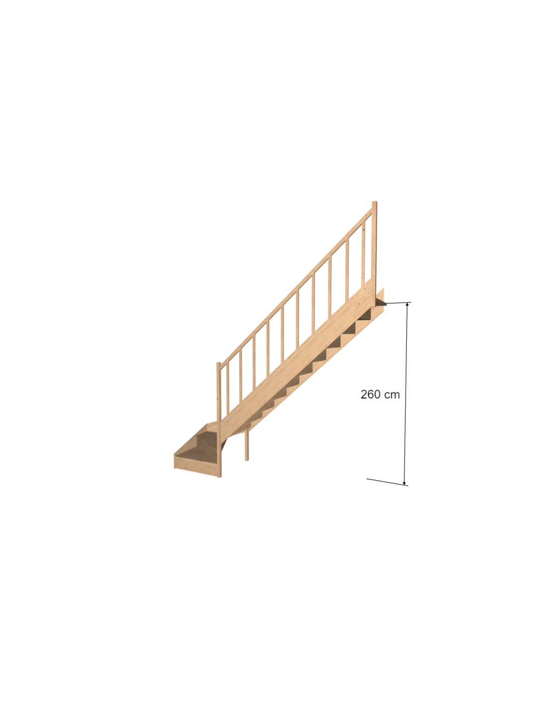Escalier Quart Tournant Bas Brosses Sapin- Bas à Droite Avec Contremarches H Sol Sol 280 Cm - 4