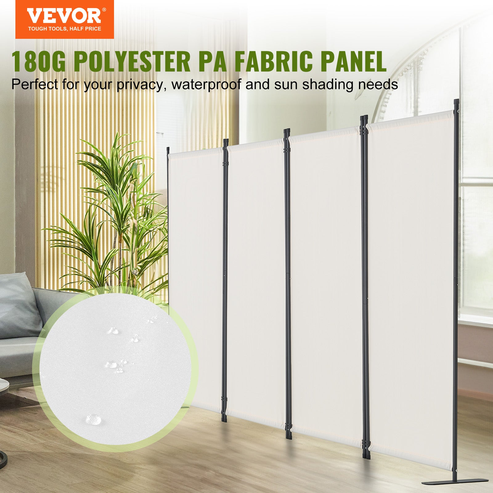 Cloison séparation VEVOR en tissu, séparateur de pièce pliable à 4 panneaux, pour bureau, chambre, maison, autoportant, 228x45x172,5 cm, blanc - 2
