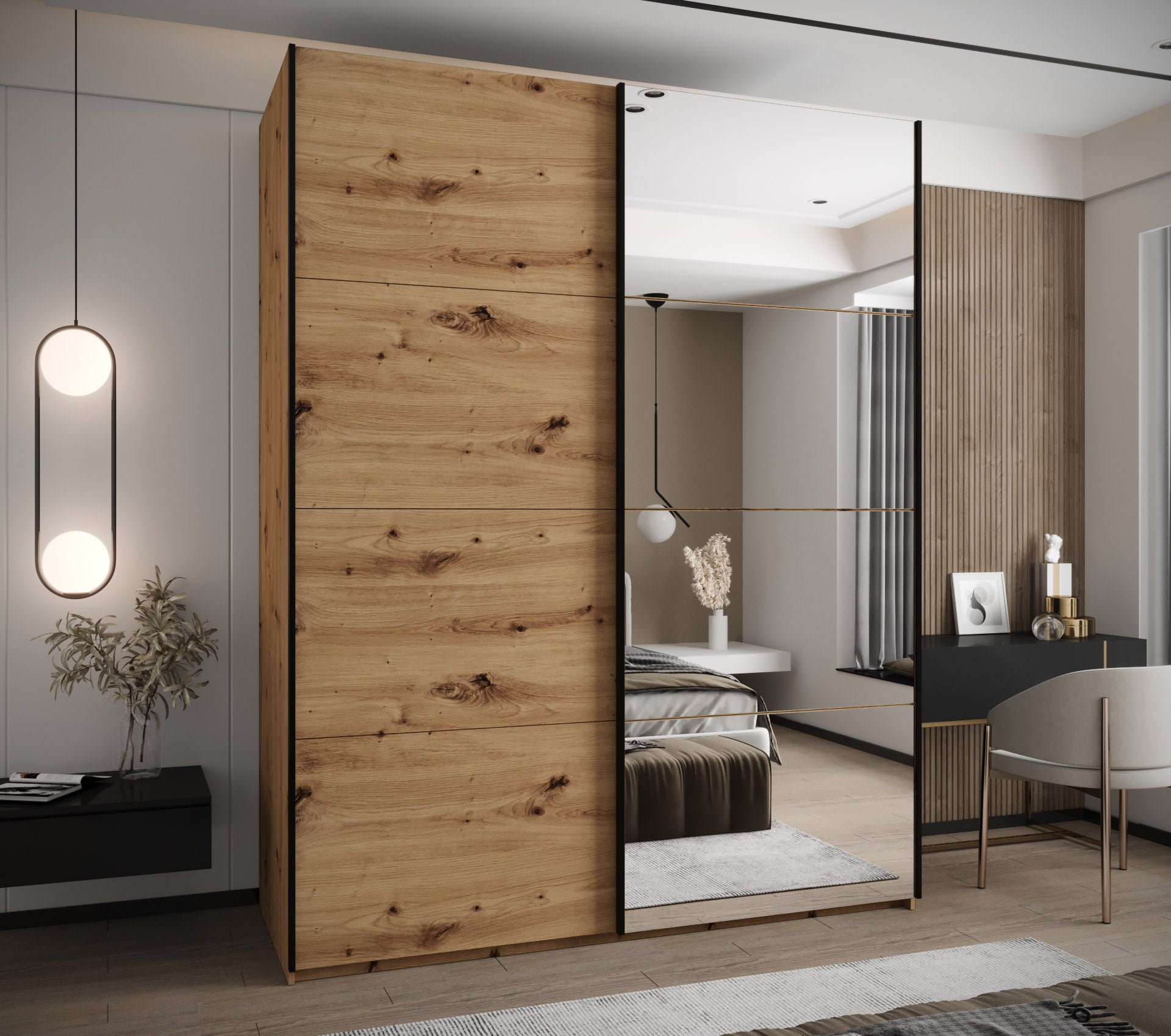 Szafa przesuwna wysoka Lux 3 190 x 64 x 245,5 cm artisan + artisan + u. czarny - Abiks Meble - 2