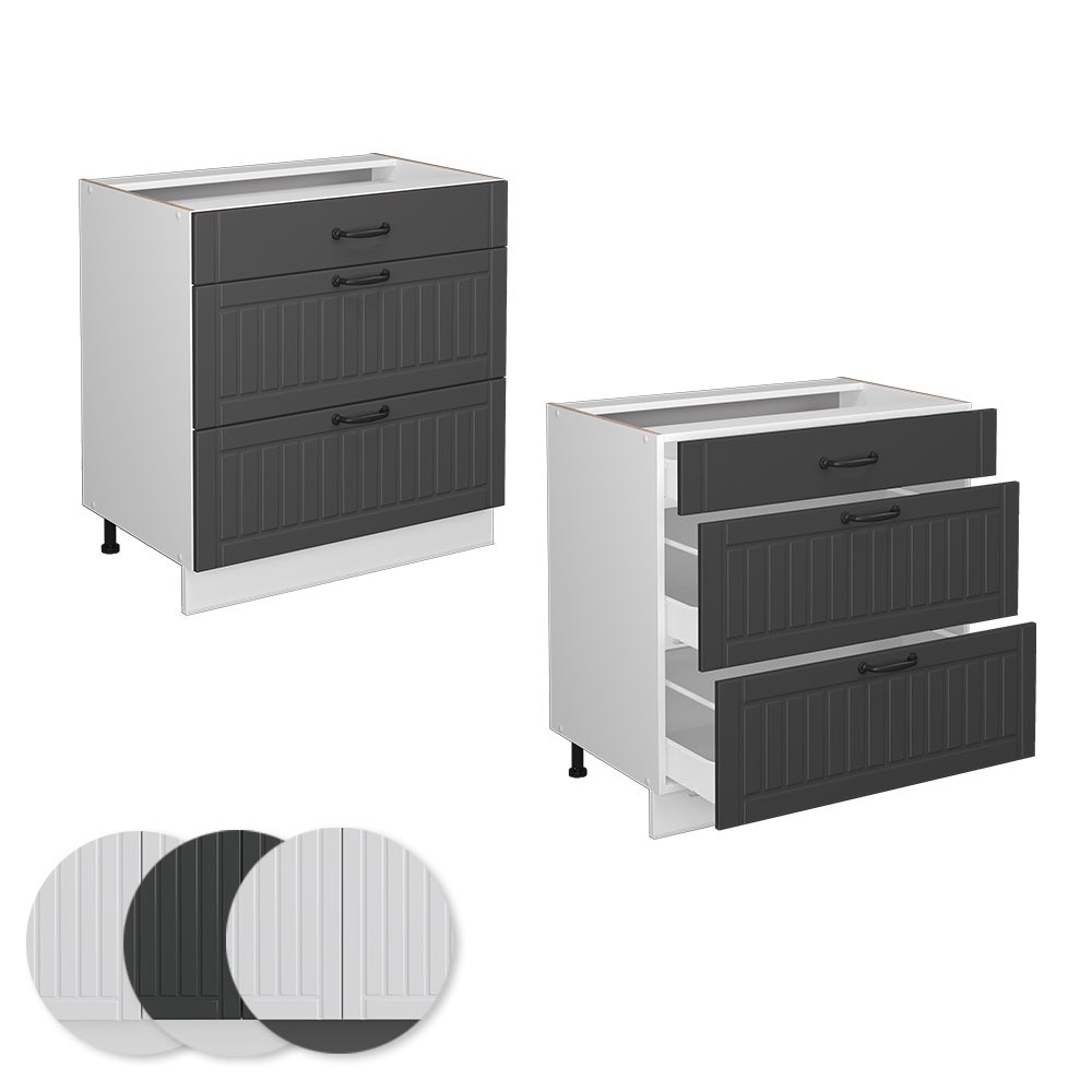 Vicco Meuble cuisine Fame-Line, Anthracite campagne, 80cm avec 3 tiroirs, sans PT - 5