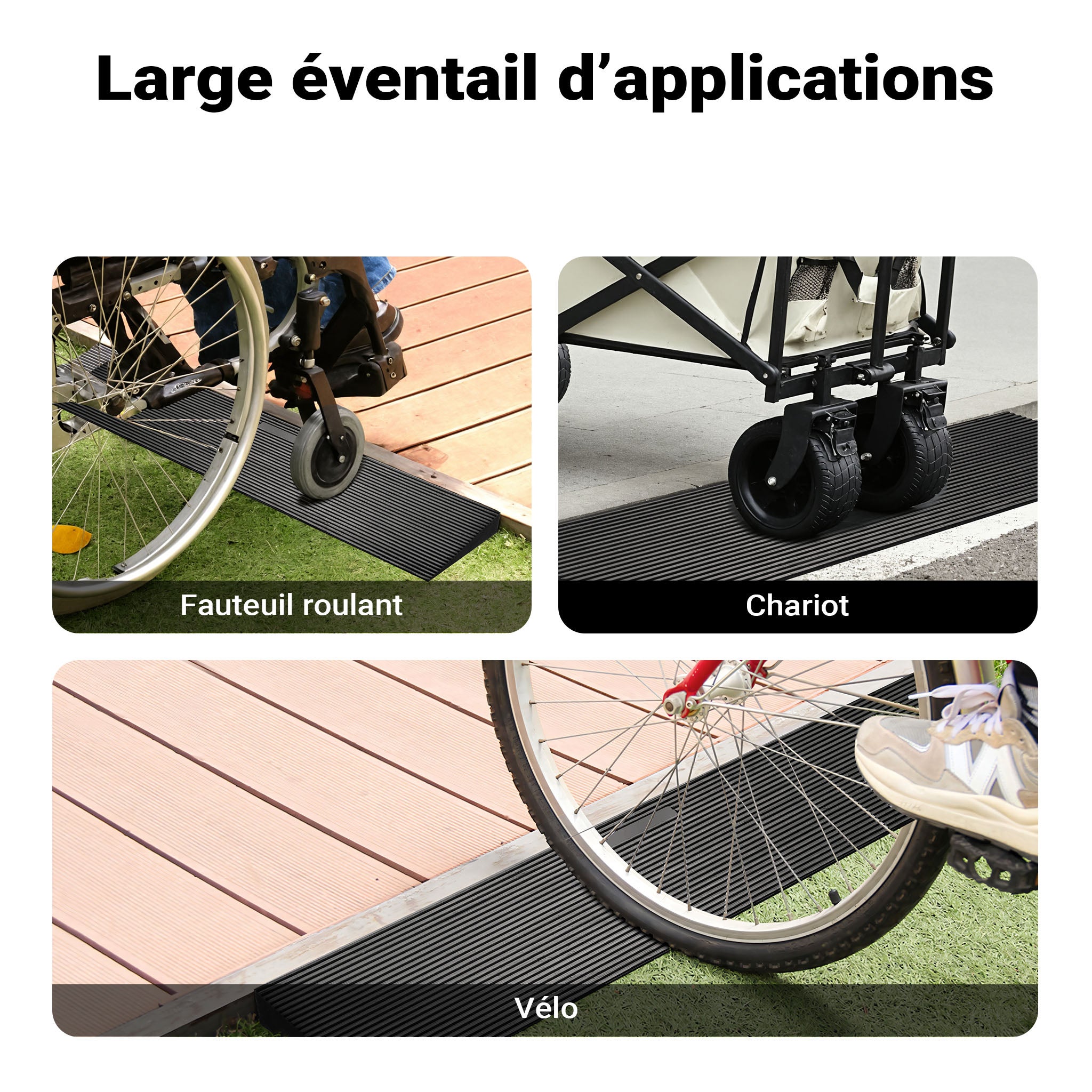 Rampe D'accès Caoutchouc Pour Fauteuil Roulant – 35x200x900 Mm – Charge Max 300 Kg – Noire – WilTec