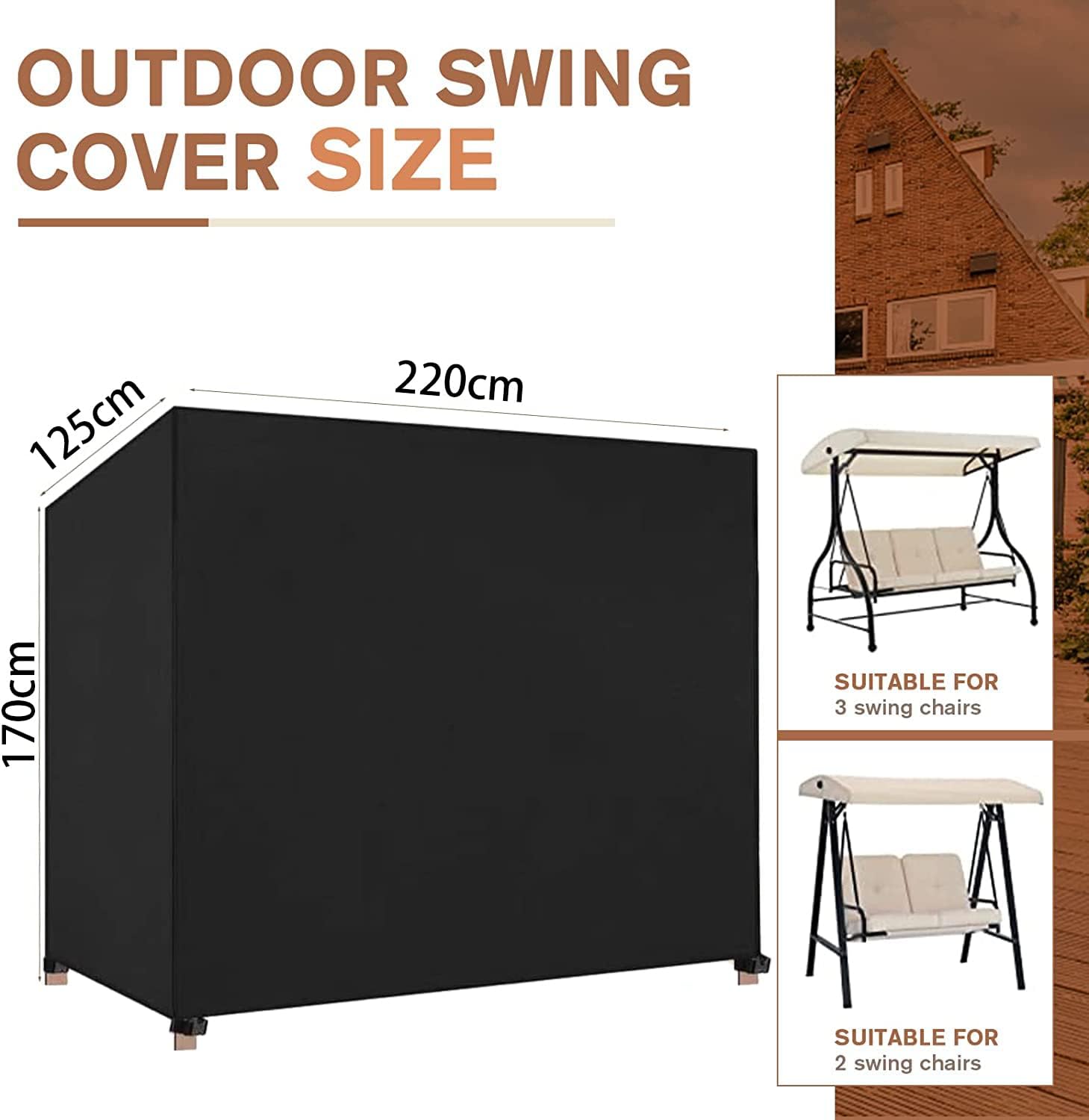 Pokrowiec ochronny na huśtawkę ogrodową 3-4-osobową - 220x125x170 cm - wodoodporny, anty-UV - pokrowiec na huśtawkę ogrodową - czarny - 2