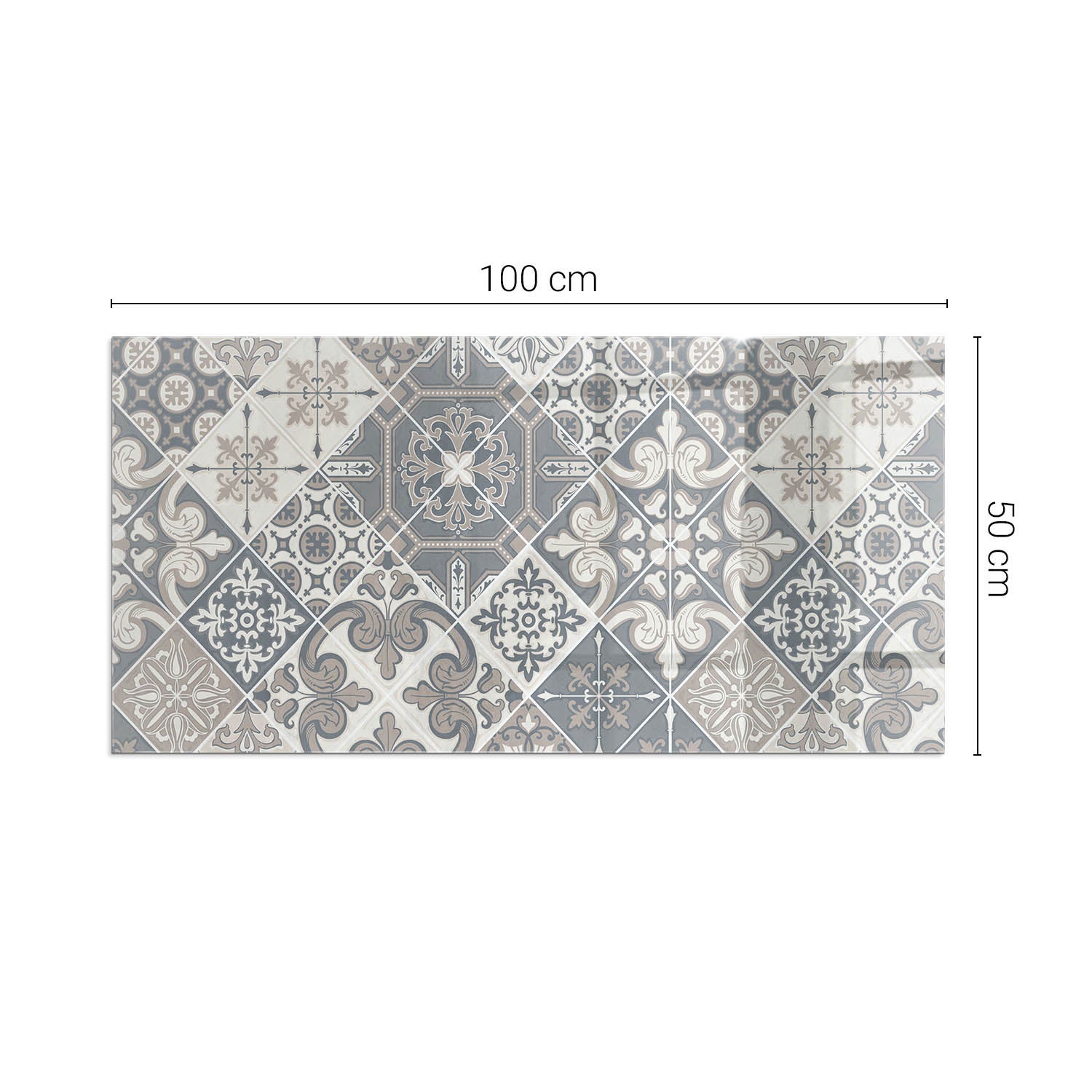 Prostokątna płyta szklana ochronna pod piecyk, kominek - 100x50 cm - Wzór mozaiki dekoracyjnej - TULUP - 2