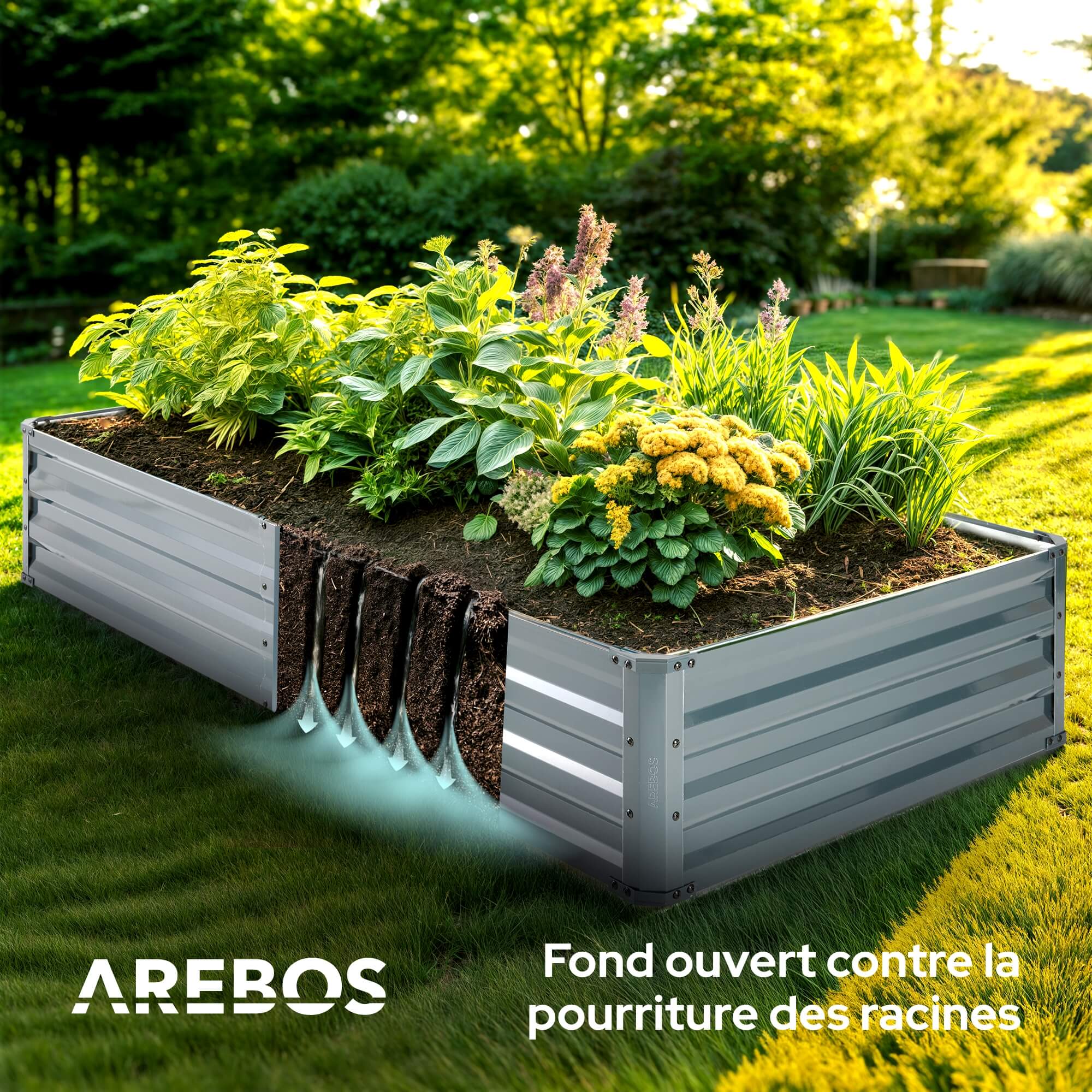 AREBOS Bacs surélevés en métal, set de 2 bacs 180x90x30 cm | Bac de jardin en acier galvanisé - 4