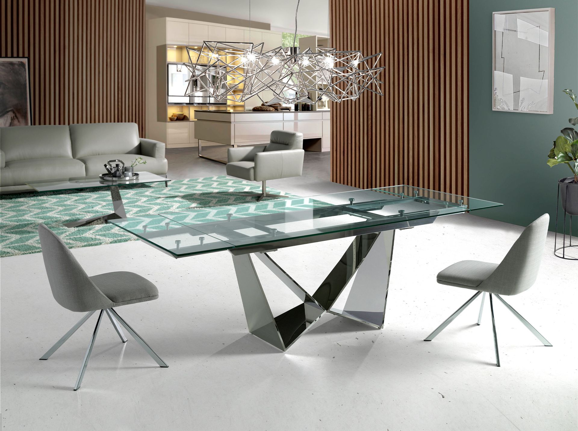 Angel Cerda Mesa Comedor Extensible Rectangular Cristal Templado Y Acero Cromado , Leroy Merlin