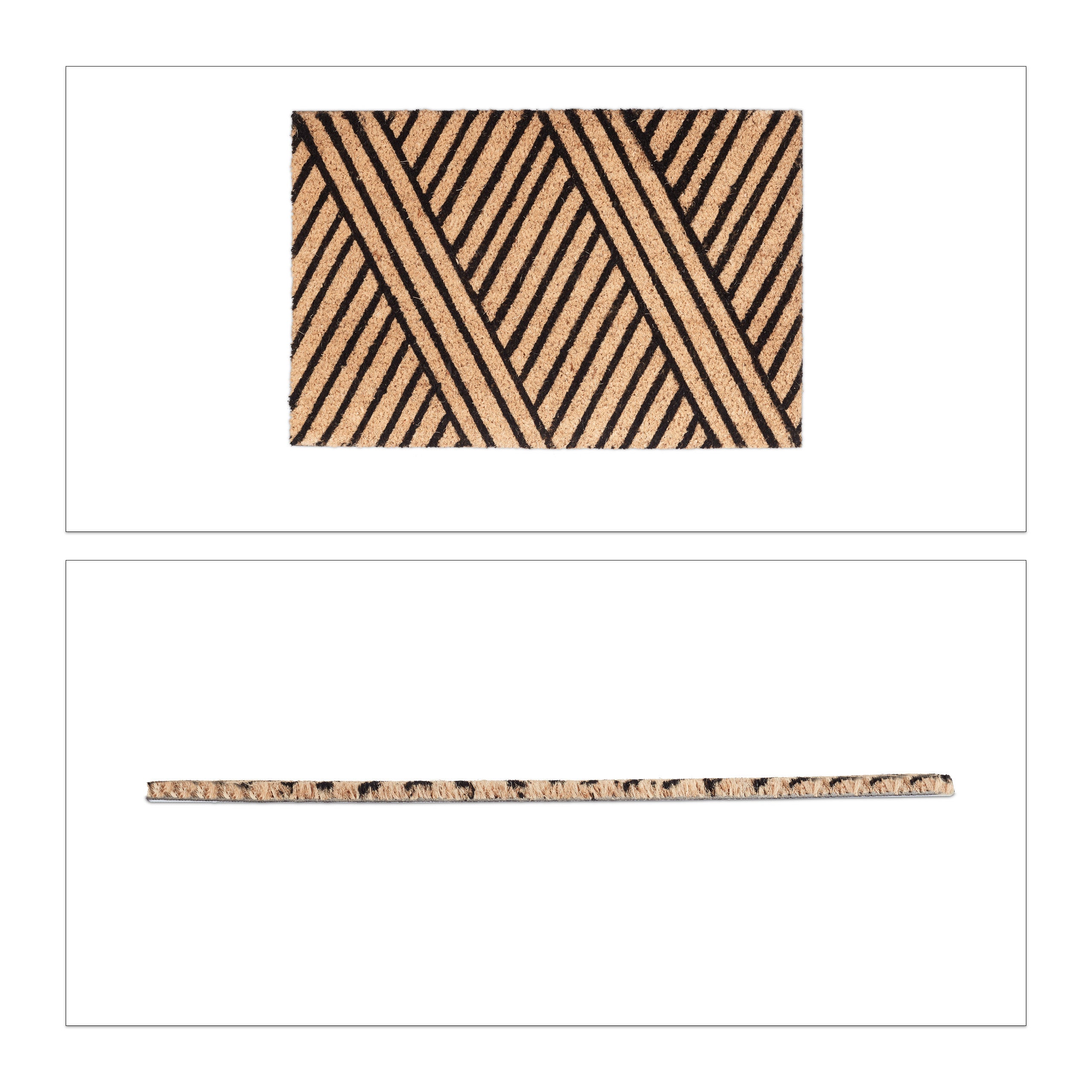 Relaxdays Paillasson rayures en fibres de coco, HxlxP: 1,5 x 60 x 40 cm, rectangle antidérapant, caoutchouc, nature-noir - 8