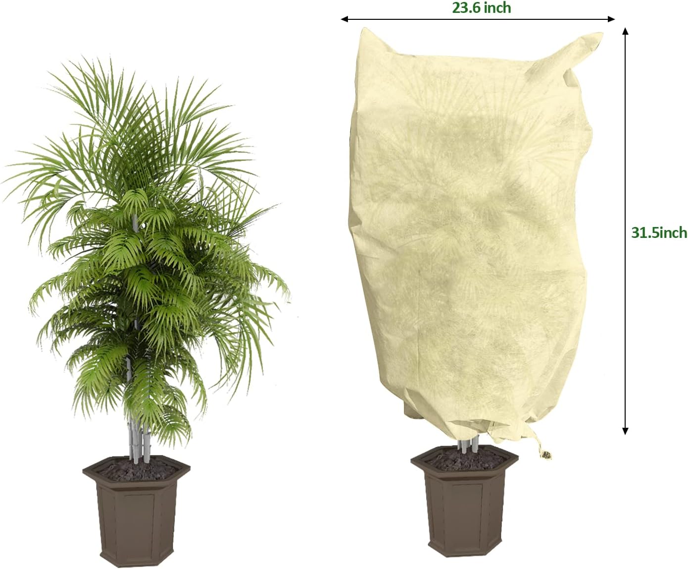 Zestaw 12 pokrowców przeciwmrozowych (61 x 81 cm) zapewniających ochronę przed zimnem, słońcem i owadami, w kolorze beżowym.