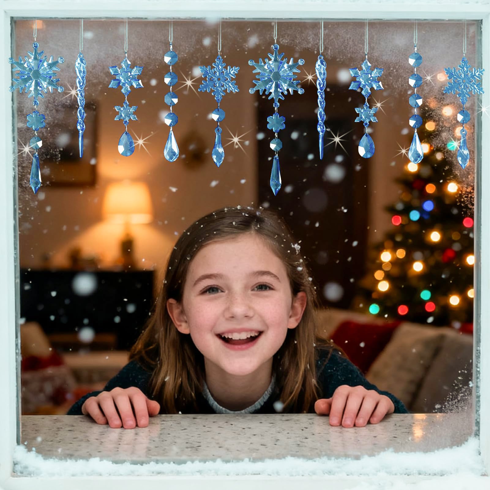 Conjunto de 18 enfeites de cristal para Natal, decorações para árvores de Natal, enfeites de acrílico em forma de flocos de neve e pendentes de Natal - 6