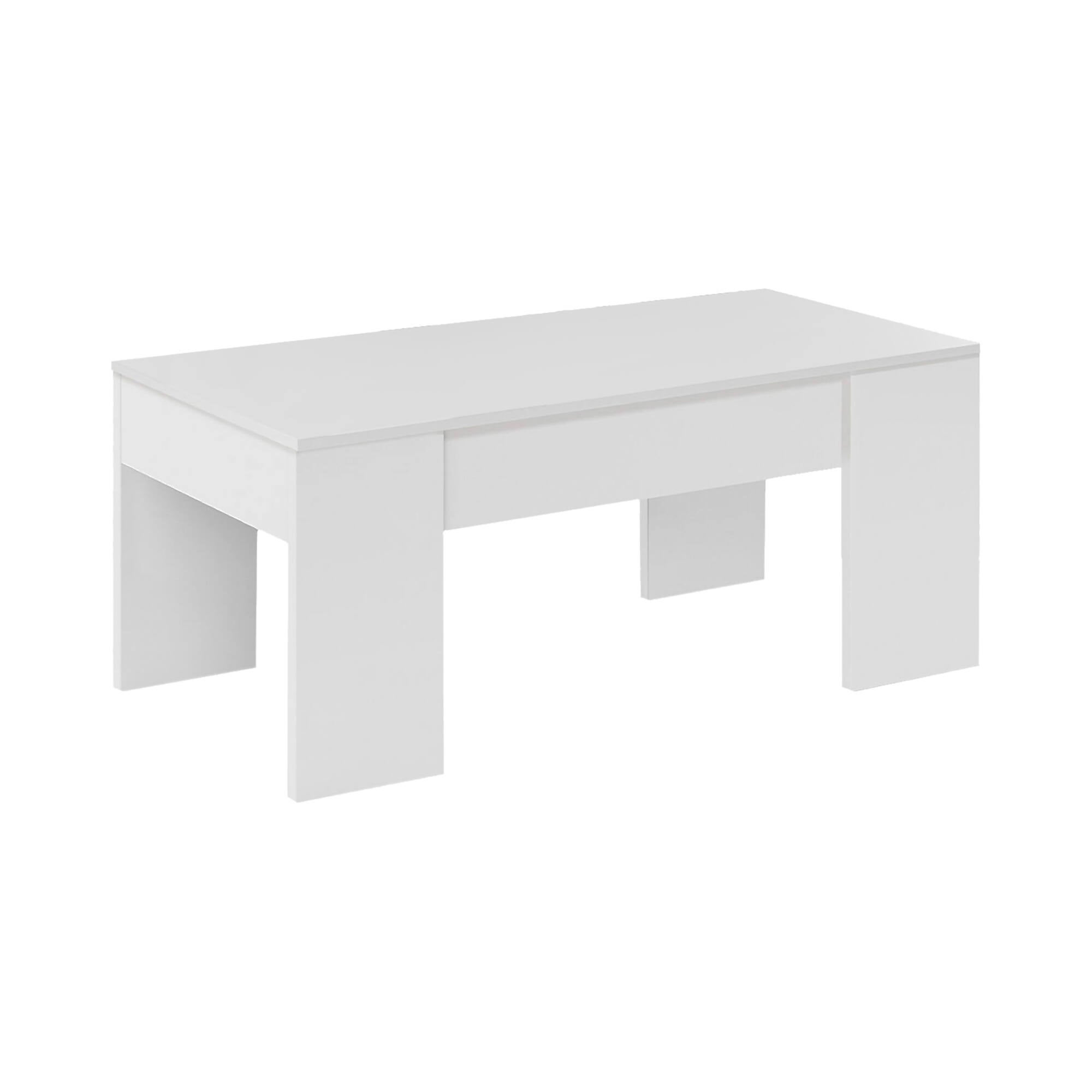 Tavolino Da Salotto Oceanside Con Piano Elevabile - 100x50xh45/56 Cm, Bianco E Cemento