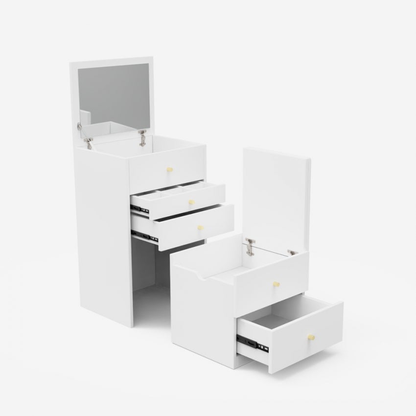 Coiffeuse Meryl Vicco Blanc Avec Miroir Et 3 Tiroirs - Table Maquillage Rangement