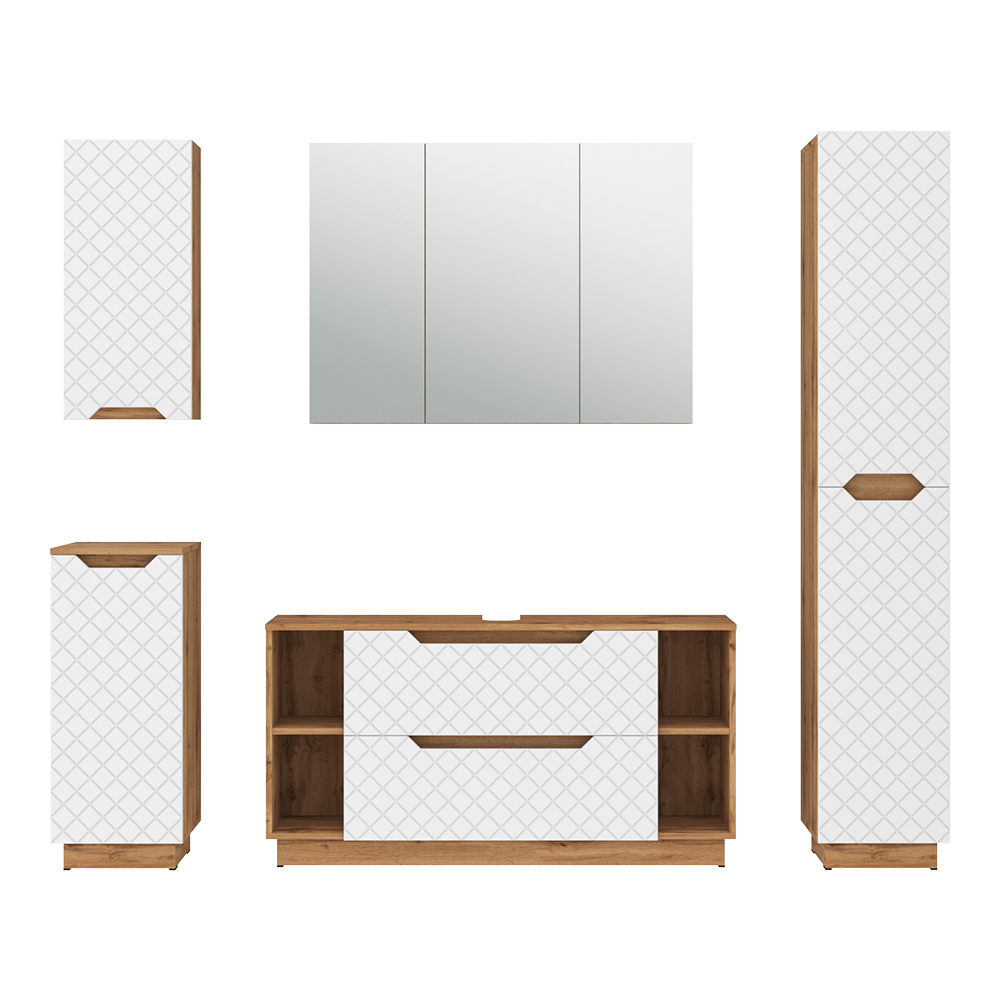 Vicco Zestaw mebli łazienkowych Lotta, Dąb/biały ze strukturą płytek, 5 części