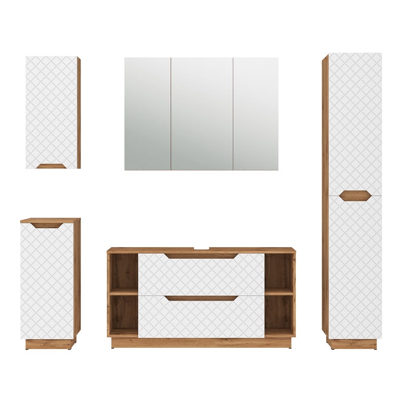 Vicco Zestaw mebli łazienkowych Lotta, Dąb/biały ze strukturą płytek, 5 części