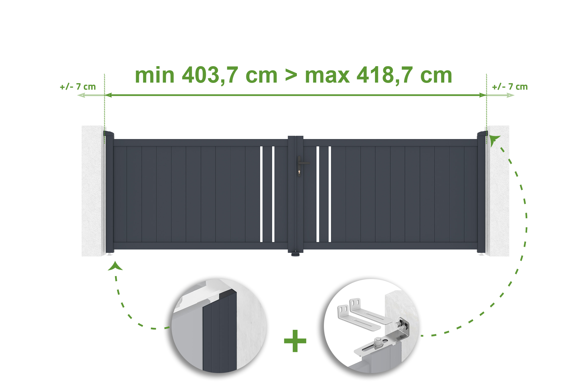 Brama skrzydłowa regulowana szerokość 4m GIONA H.120cm szara aluminiowa