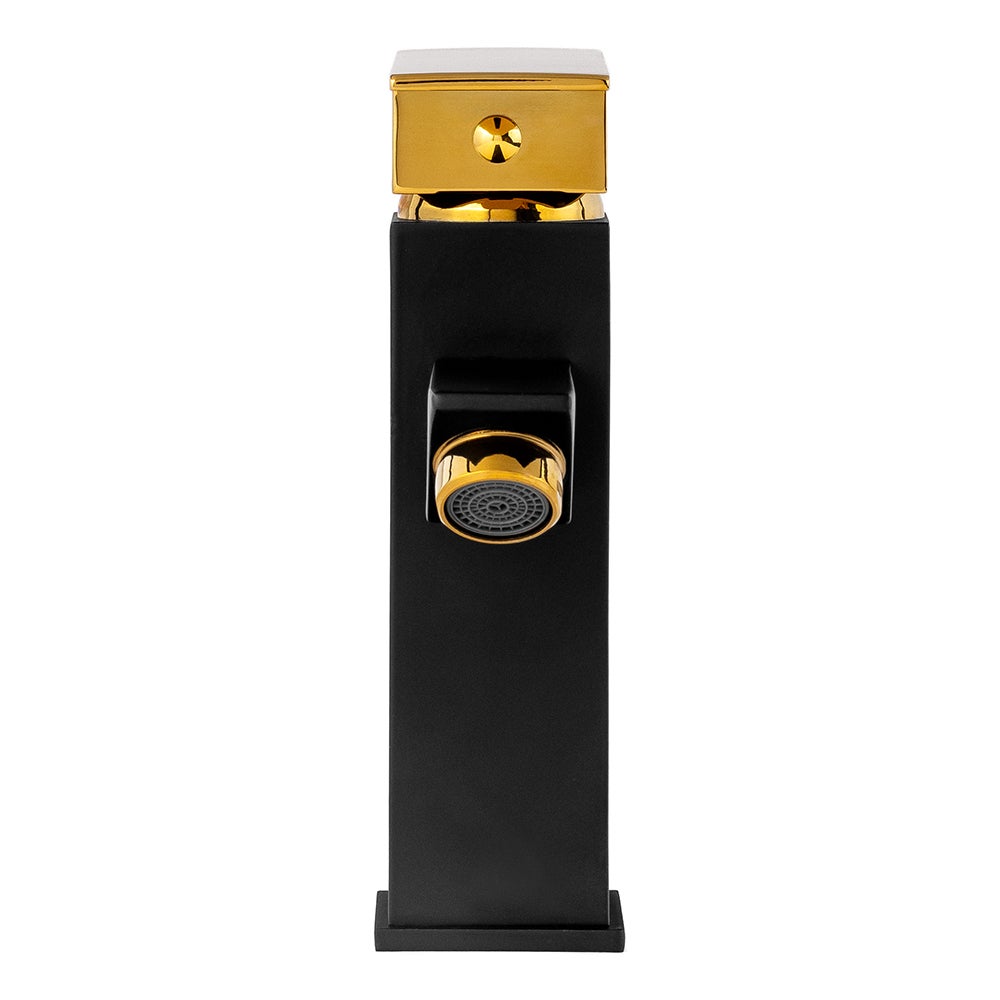 Torneira de Lavatório Retrô com Bico Alto em Latão, de Poupança de Água, Preto/Dourado - 2