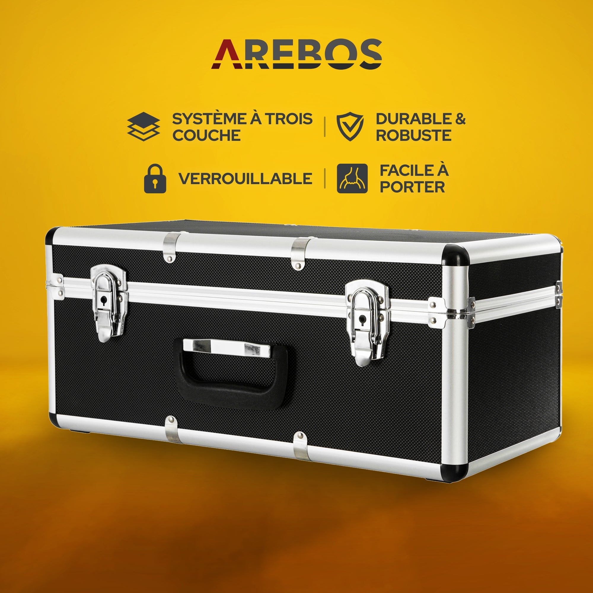AREBOS Lot de 3 valises de transport Aluminium Volume total de 200 l verrouillables avec poignées Boîtes de transport - 3