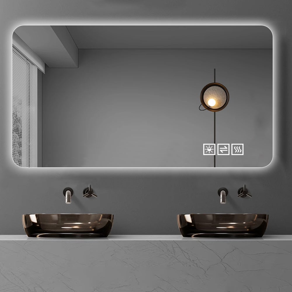 Miroir LED tactile 120x60 cm, 3 températures de lumière, en verre+métal, argent - 3