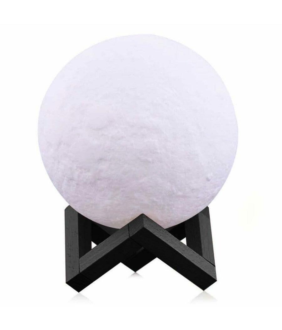 Trade Shop - Lampada Da Tavolo Luna 18cm Luce Led 3 Colori Moon Lamp A Batteria Con Supporto - - 2