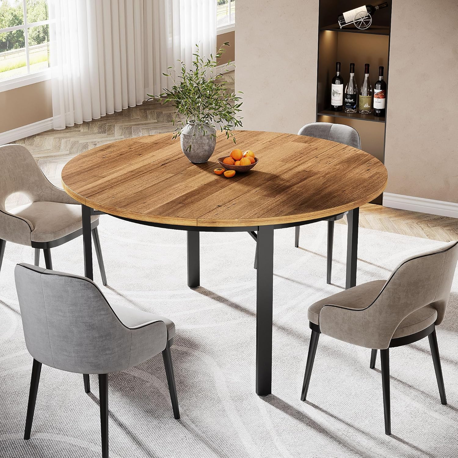 Tribesigns Tavolo da pranzo rotondo per 4 o 6 persone, 120*120*75CM, con gambe in metallo massiccio, per sala da pranzo, cucina - 4