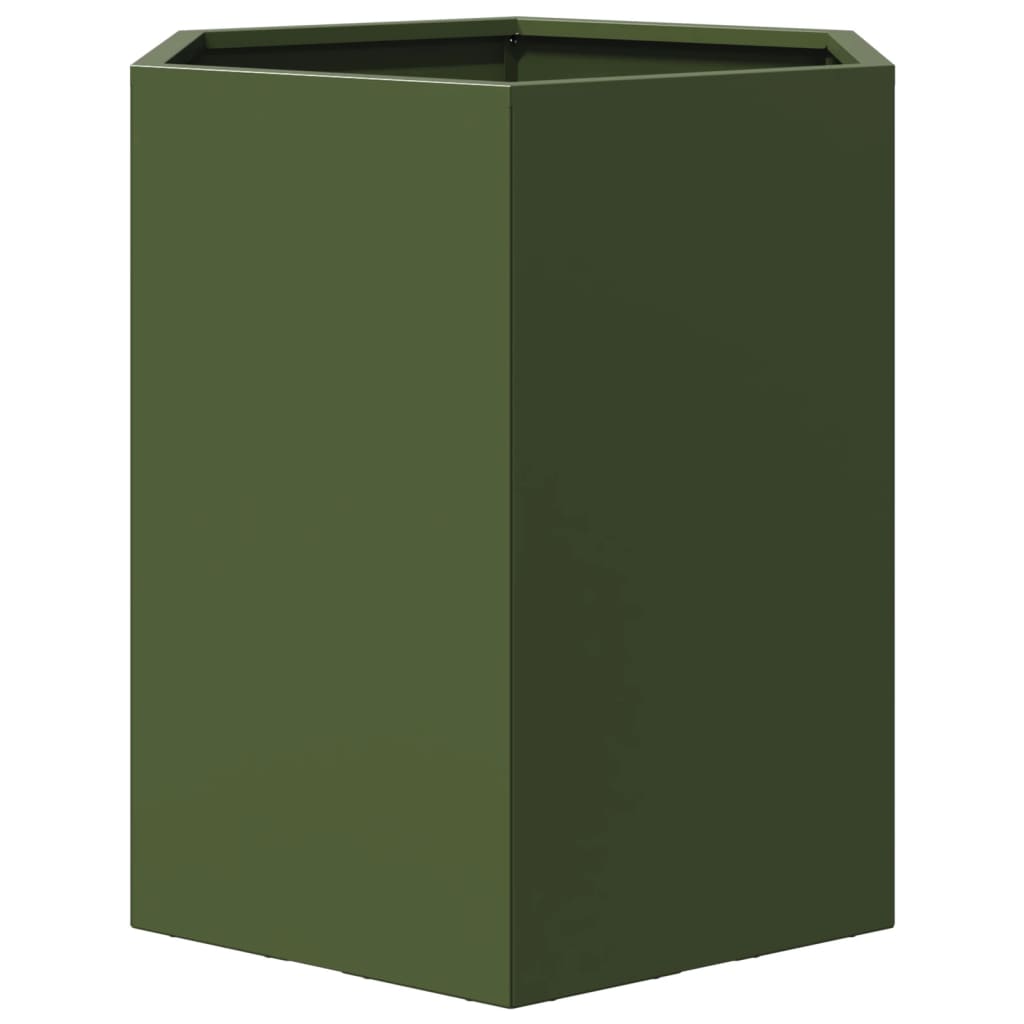 Maison Exclusive - Jardinera hexagonal de acero verde 46x40x45 cm - 4
