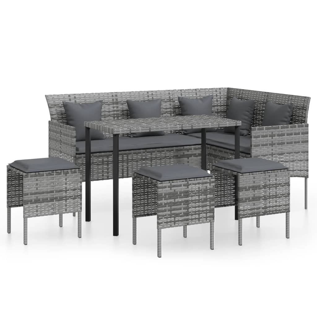 Set de sofás en forma de l 5 pzas | sofá de salón | sofá de descanso cojines ratán sintético gris cfw56487
