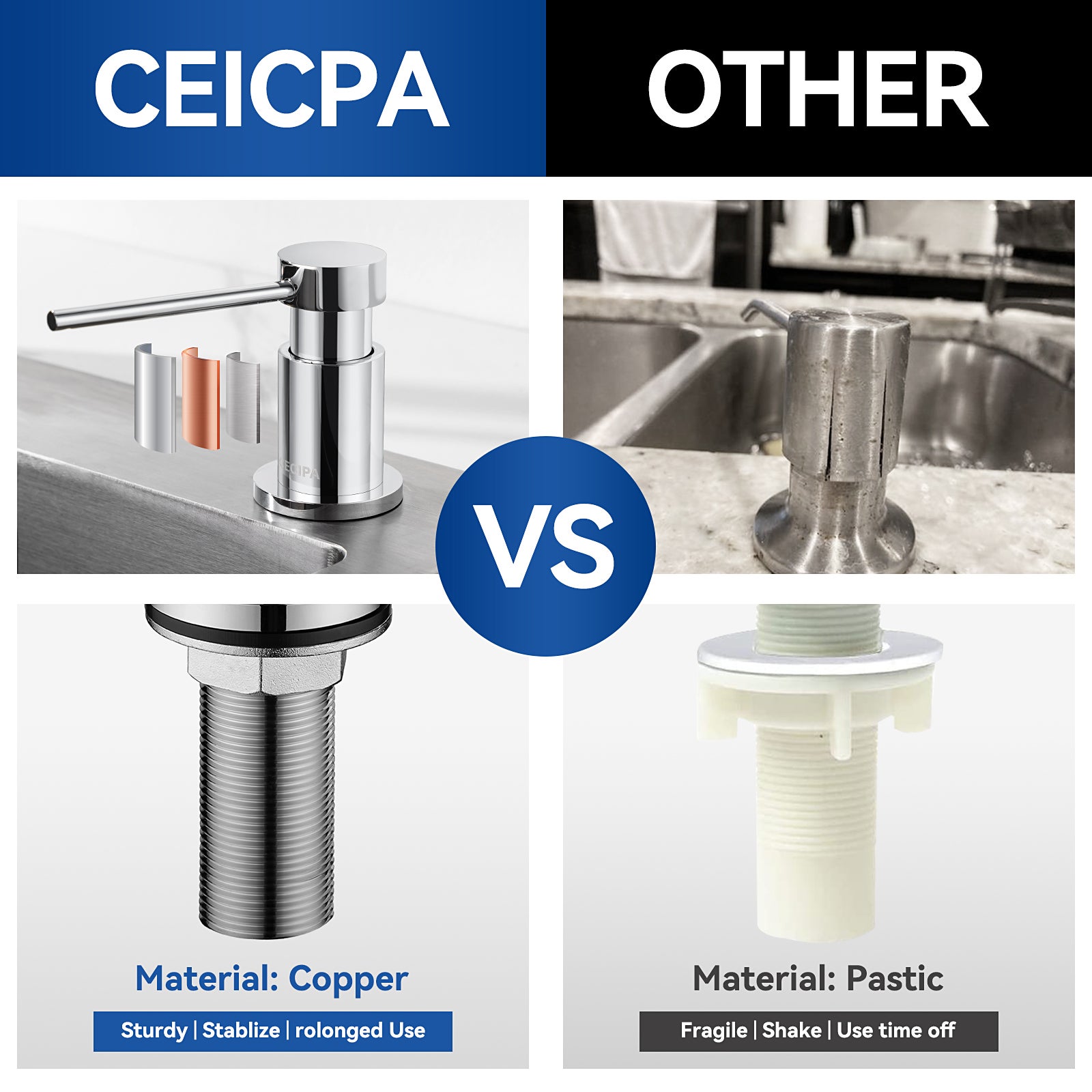 Cecipa MAX Distributeur de Savon de Cuisine Chromé, Distributeur de Savon pour Evier avec Récipient de 300ML + Tuyau d'extension en Silicone de 1,25M - 8