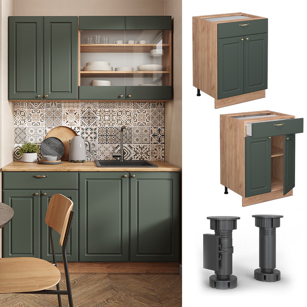 Vicco Meuble cuisine Fame-Line, Vert Or Campagne, 60cm avec tiroir, sans PT - 2