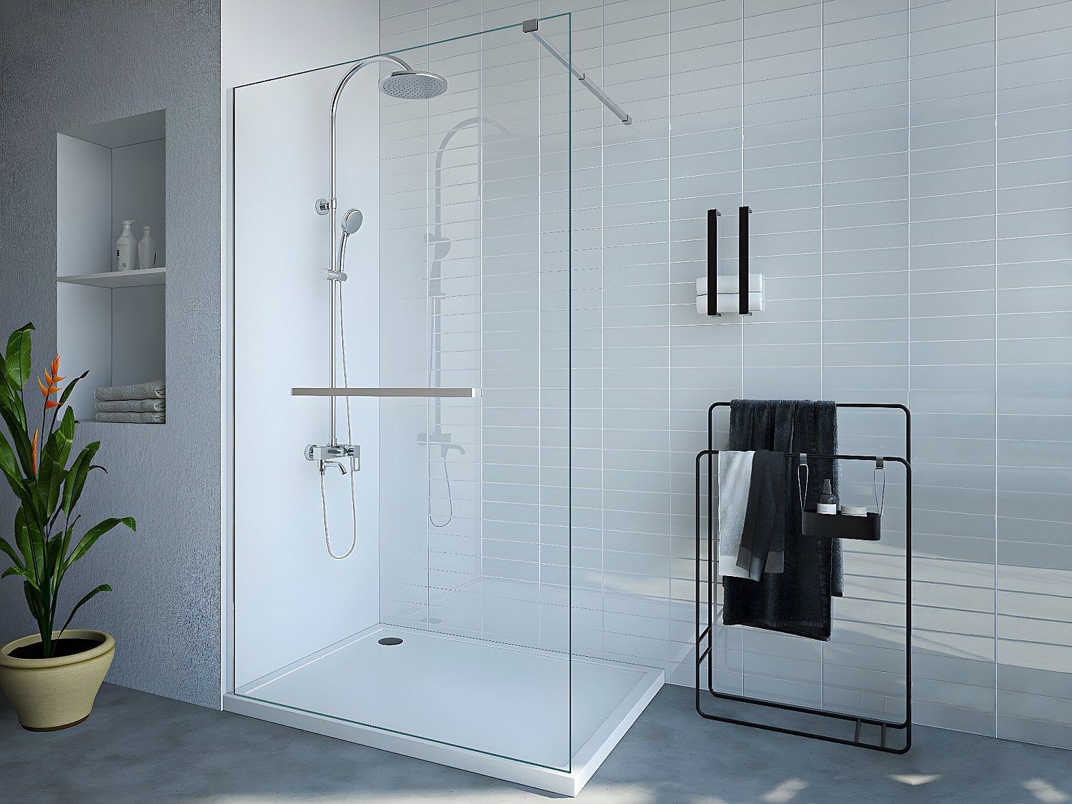 Ścianka prysznicowa z uchwytem na ręczniki - 120 x 200 cm - Chromowana - Szkło hartowane - KRISTEN