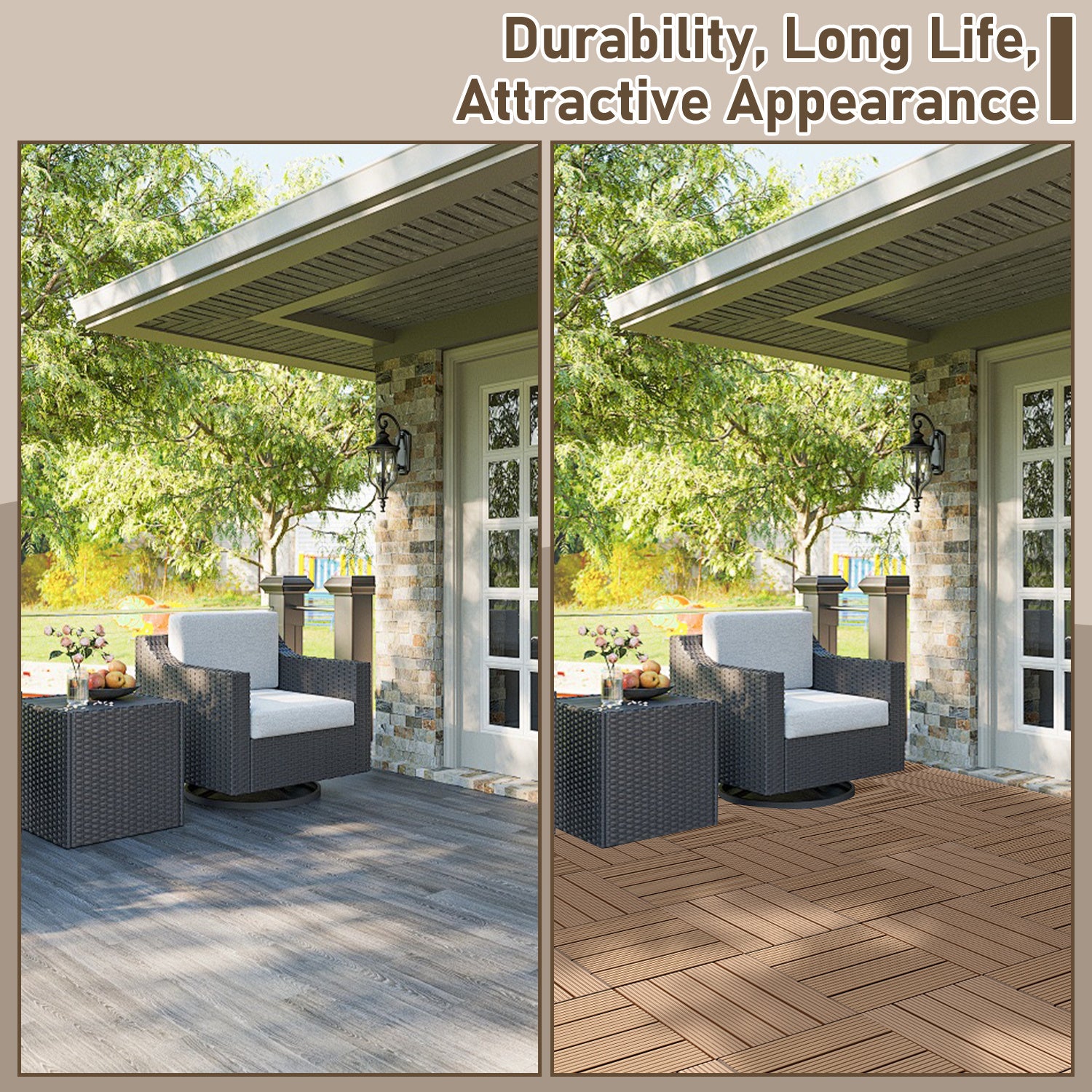 Lot de 22 dalles de terrasse clipsables 30 × 30 cm – Revêtement extérieur pour jardin, balcon et piscine - 6