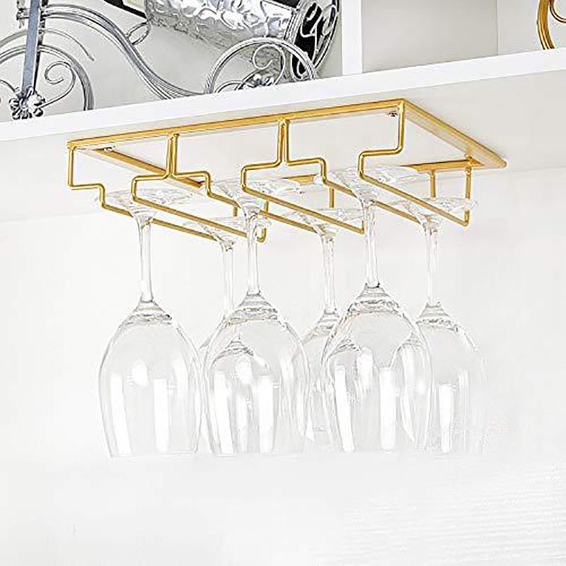 Support Verre à Pied Suspendu Geoyien - 4 Porte-Verres Sans Percer | Forte Capacité Marron