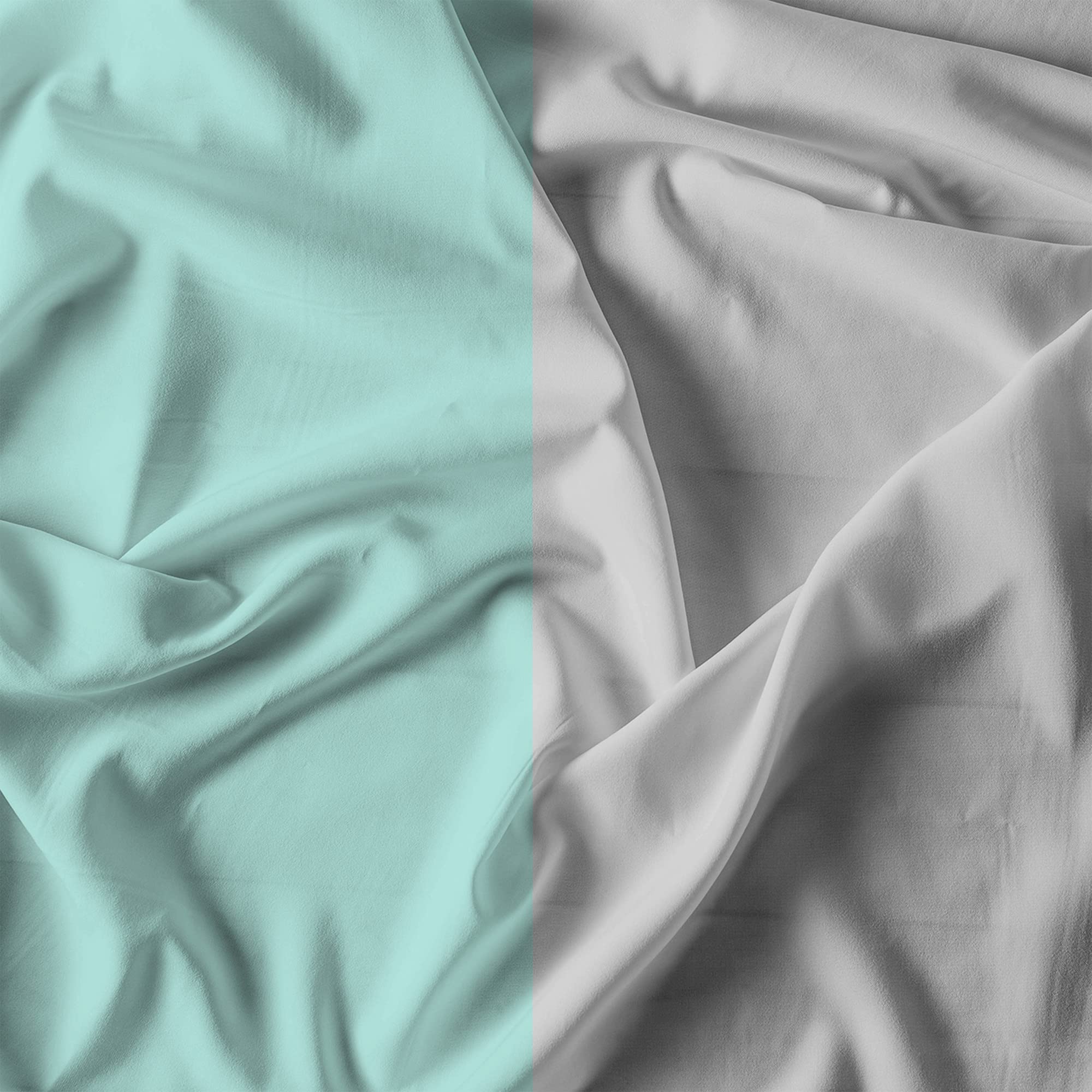 Italian Bed Linen Copripiumino Natural Color, Cotone, Verde Acqua/Grigio Chiaro, Piazza e Mezza - 3